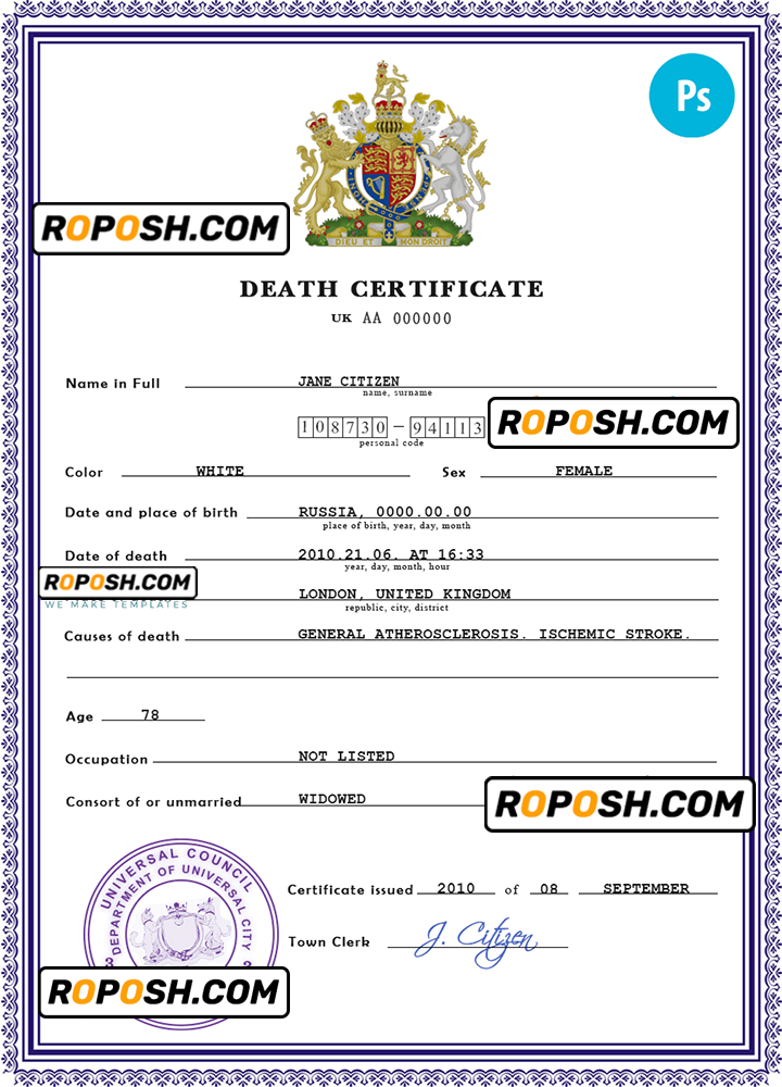 certificate expert vital record death certificate universal PSD template