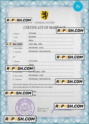 cherish universal marriage certificate PSD template, completely editable