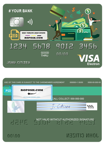 click money universal multipurpose bank visa electron credit card template in PSD format, fully editable