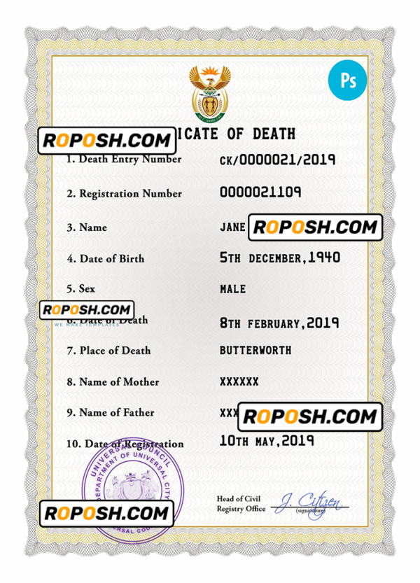 coat optimum vital record death certificate universal PSD template