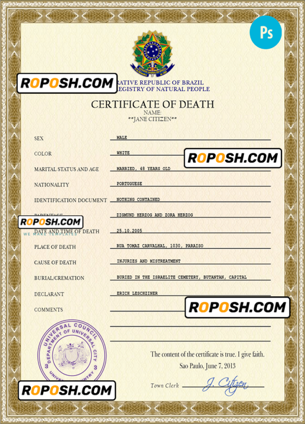 coat super vital record death certificate universal PSD template