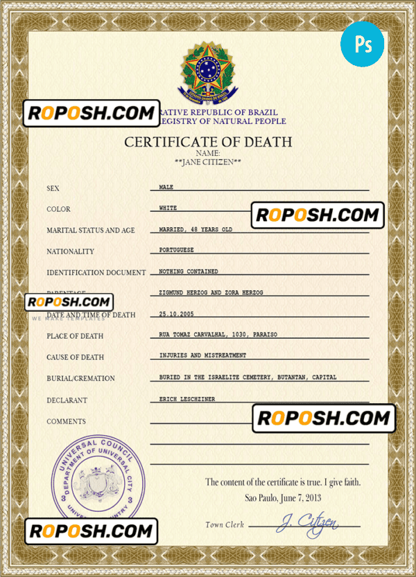 coat super vital record death certificate universal PSD template