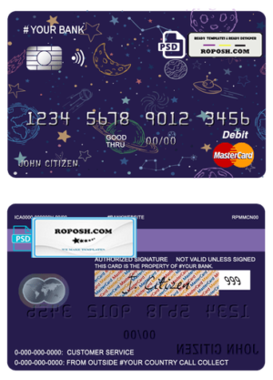creative space universal multipurpose bank mastercard debit credit card template in PSD format, fully editable