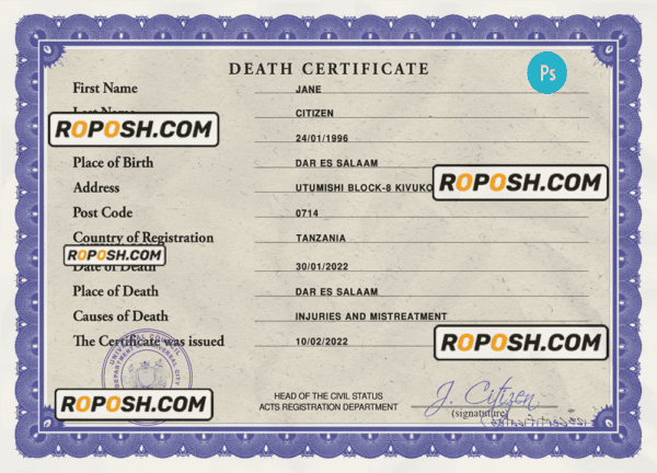death solutions death universal certificate PSD template, completely editable