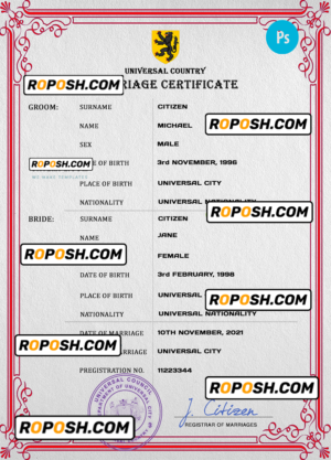 delight universal marriage certificate PSD template, fully editable