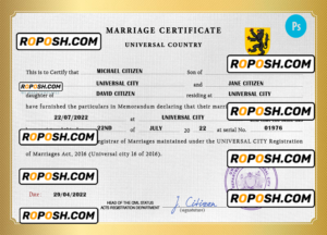 destiny universal marriage certificate PSD template, completely editable