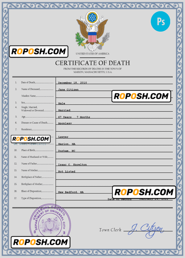 dynamic vital record death certificate universal PSD template