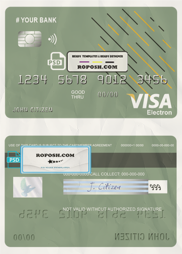 energy line universal multipurpose bank visa credit card template in PSD format, fully editable scan effect