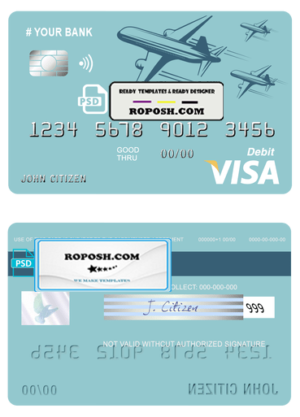 finesse ship universal multipurpose bank visa credit card template in PSD format, fully editable