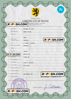 flight death universal certificate PSD template, completely editable