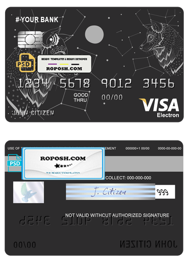 galaxy wolf universal multipurpose bank visa electron credit card template in PSD format, fully editable