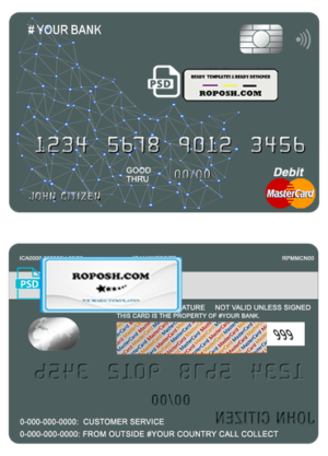 geometrex universal multipurpose bank mastercard debit credit card template in PSD format, fully editable