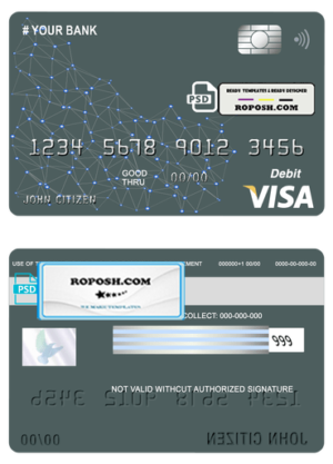 geometrex universal multipurpose bank visa credit card template in PSD format, fully editable