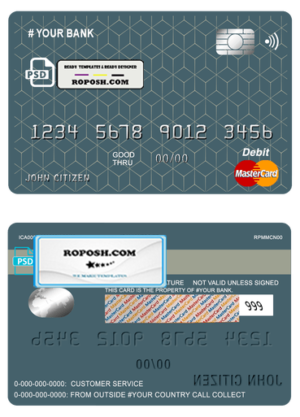 geometric simple universal multipurpose bank mastercard debit credit card template in PSD format, fully editable