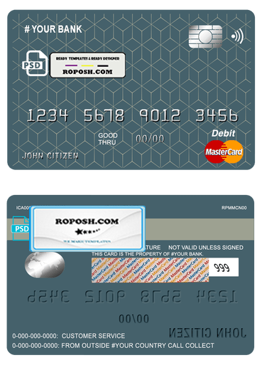 geometric simple universal multipurpose bank mastercard debit credit card template in PSD format, fully editable