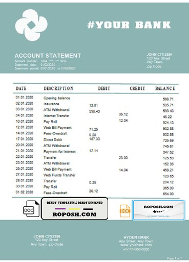 glue industry universal multipurpose bank statement template in Word format