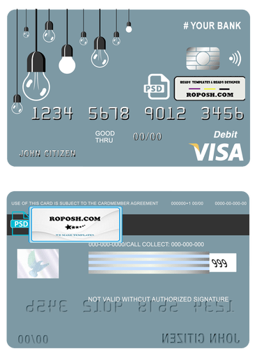 king lamp universal multipurpose bank visa credit card template in PSD format, fully editable