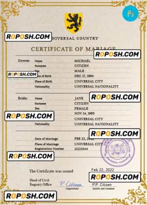 license universal marriage certificate PSD template, fully editable