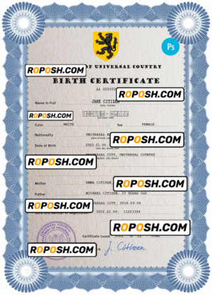 loop editor universal birth certificate PSD template, completely editable