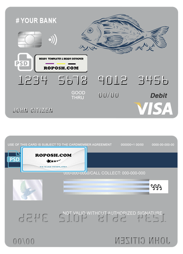 lucky fish universal multipurpose bank visa credit card template in PSD format, fully editable
