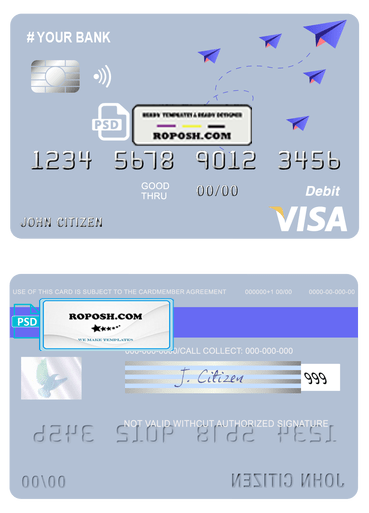 medium trip universal multipurpose bank visa credit card template in PSD format, fully editable