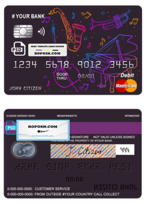 moonlight instrumental universal multipurpose bank mastercard debit credit card template in PSD format, fully editable