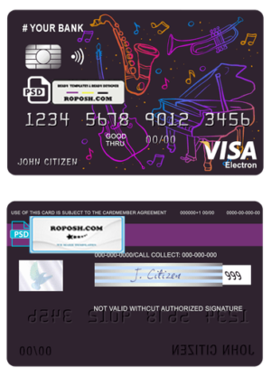 moonlight instrumental universal multipurpose bank visa electron credit card template in PSD format, fully editable