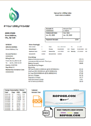 value energy universal multipurpose utility bill template in Word format