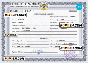 of deluxe vital record death certificate universal PSD template