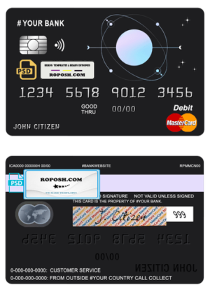 one space universal multipurpose bank mastercard debit credit card template in PSD format, fully editable