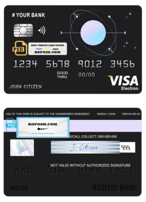 one space universal multipurpose bank visa electron credit card template in PSD format, fully editable