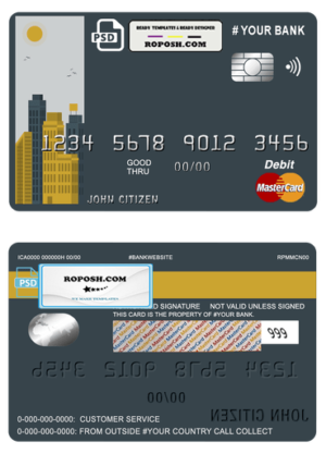ori building universal multipurpose bank mastercard debit credit card template in PSD format, fully editable