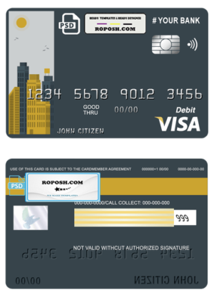 ori building universal multipurpose bank visa credit card template in PSD format, fully editable
