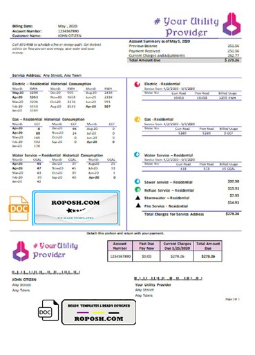own point universal multipurpose utility bill template in Word format