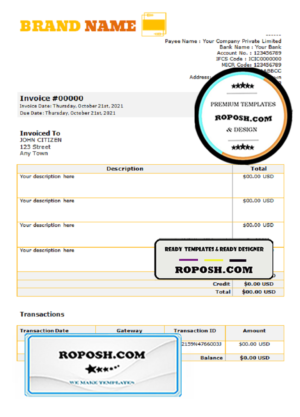 yellow refresh universal multipurpose invoice template in Word and PDF format, fully editable