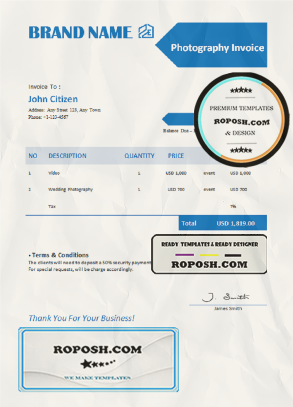 dash fleet universal multipurpose invoice template in Word and PDF format, fully editable scan effect