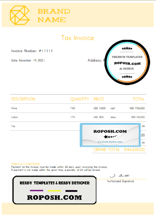delta ground universal multipurpose invoice template in Word and PDF format, fully editable