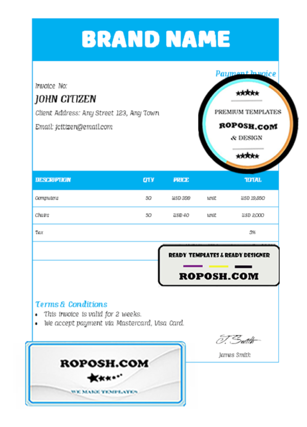 form asset universal multipurpose invoice template in Word and PDF format, fully editable