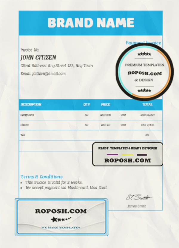 form asset universal multipurpose invoice template in Word and PDF format, fully editable scan effect
