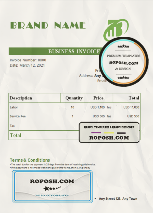 grace wise universal multipurpose invoice template in Word and PDF format, fully editable scan effect