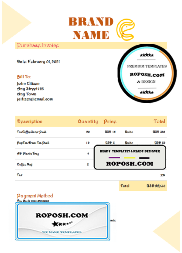 inspire press universal multipurpose invoice template in Word and PDF format, fully editable