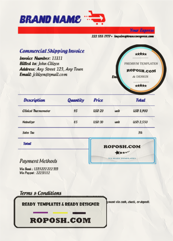 integral index universal multipurpose invoice template in Word and PDF format, fully editable scan effect