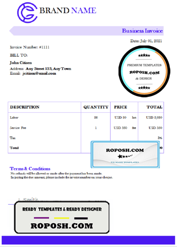 marvel point universal multipurpose invoice template in Word and PDF format, fully editable
