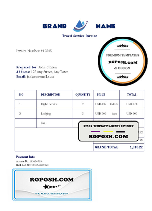outpost travel universal multipurpose invoice template in Word and PDF format, fully editable