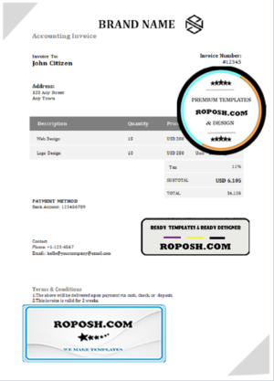 own embrace universal multipurpose invoice template in Word and PDF format, fully editable