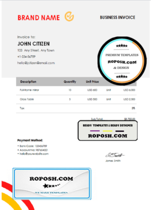 sweet chief universal multipurpose invoice template in Word and PDF format, fully editable