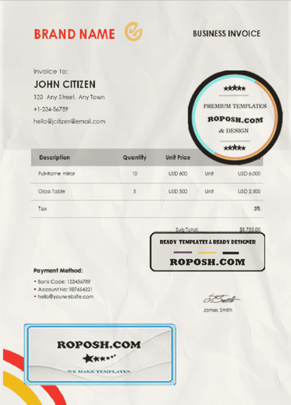 sweet chief universal multipurpose invoice template in Word and PDF format, fully editable