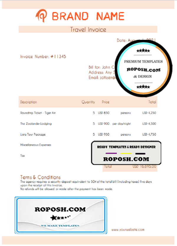 well support universal multipurpose invoice template in Word and PDF format, fully editable