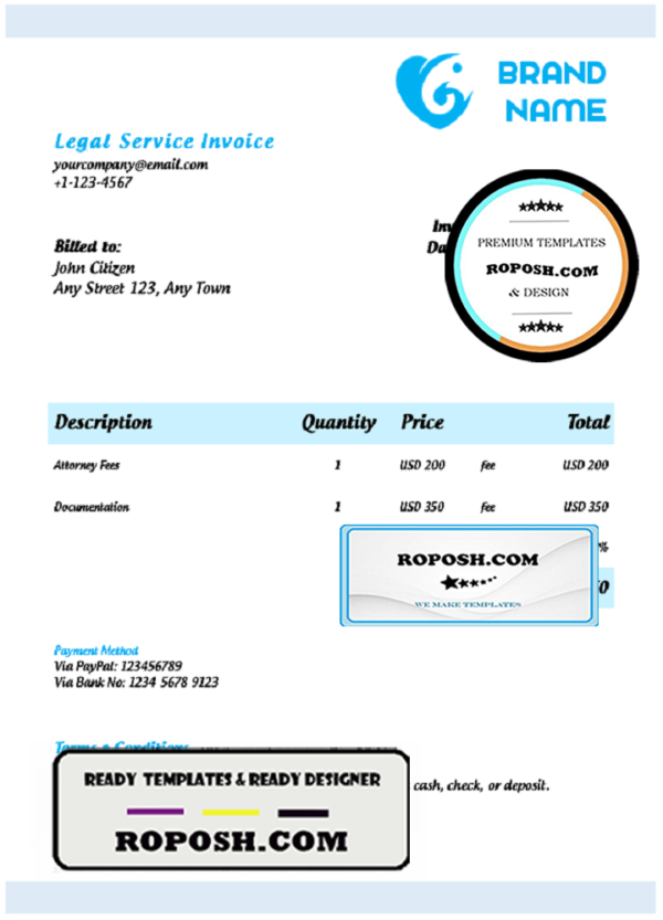 automate bot universal multipurpose invoice template in Word and PDF format, fully editable