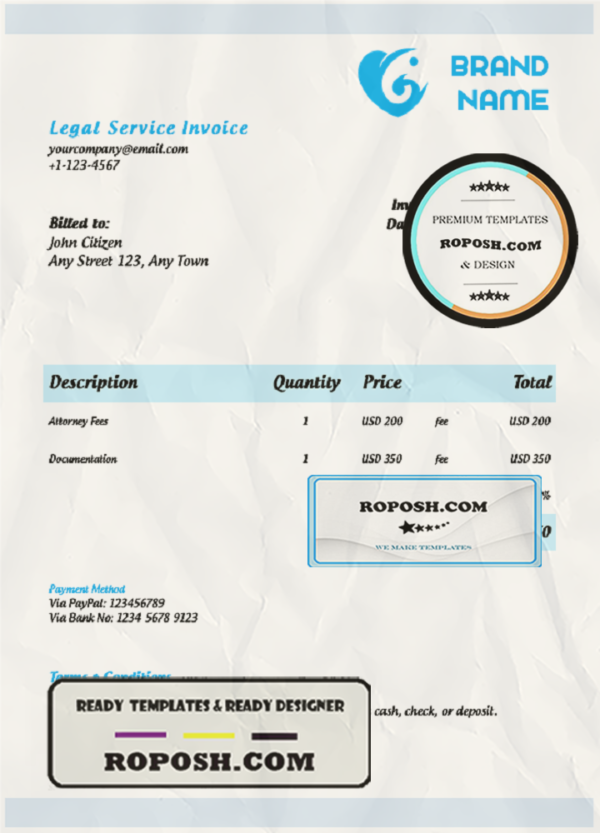 automate bot universal multipurpose invoice template in Word and PDF format, fully editable scan effect
